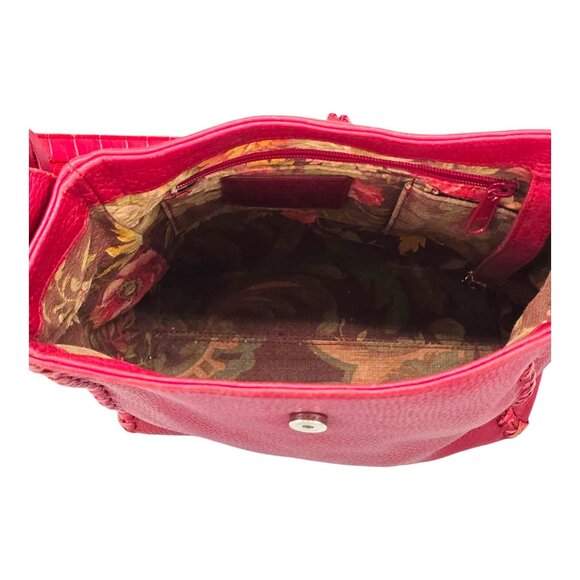 Brighton Dark Red Pebbled Leather Shoulder Handbag Whipstitch Trim Croc Strap - Picture 13 of 16
